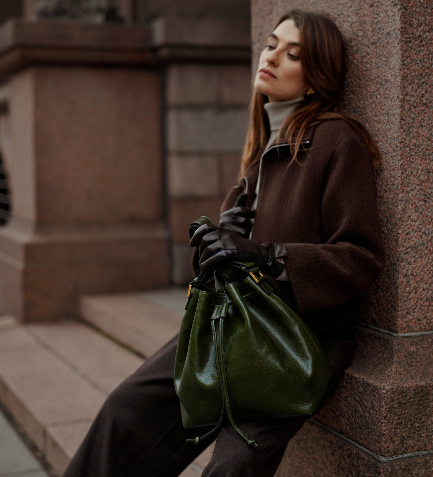 Leather Bucket Handbag for Women - Sybil